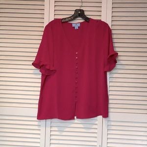 CeCe fuchsia short sleeve blouse size large